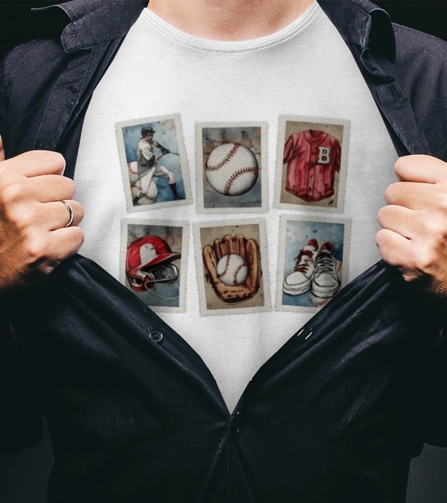 Baseball Watercolor Stamps Player Bat Jersey Helmet Glove Sneakers T-Shirt