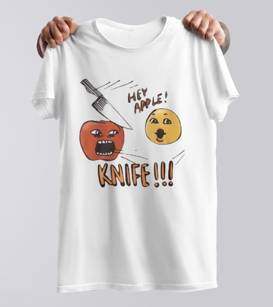 Hey Apple Knife 2026 Parody Text Meme T-Shirt