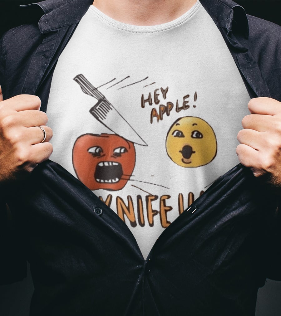 Hey Apple Knife 2026 Parody Text Meme T-Shirt