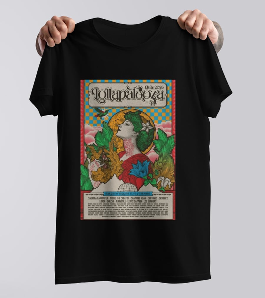 Lollapalooza Chile 2026 Parque O'Higgins Music Festival Art Nouveau With Sabrina Carpenter Tyler The Creator Chappell Roan T-Shirt