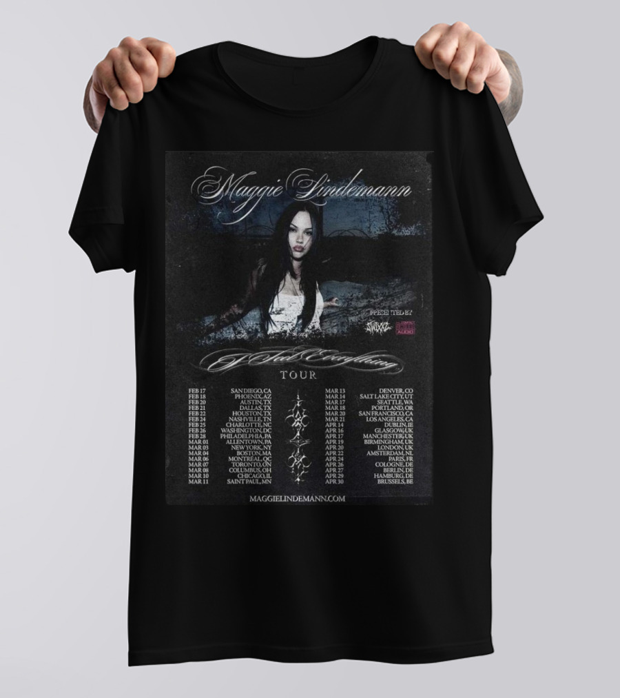 Maggie Lindemann I Feel Everything Tour 2026 Schedule MaggieLindemann.com Featuring Sucker Punch AAGBL Audio T-Shirt