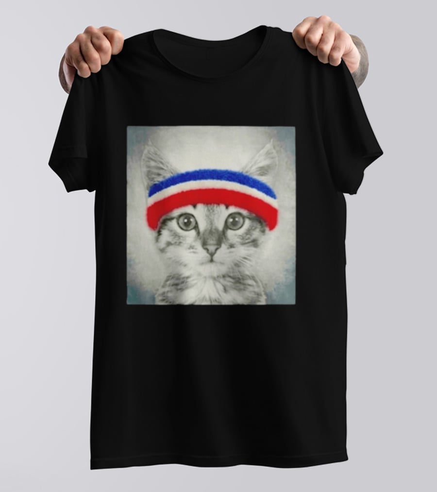 Gaten Matarazzo Pizza Movie Cat With Red Blue Headband T-Shirt