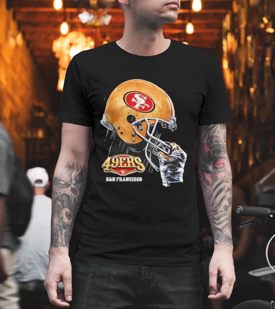 San Francisco 49ers Helmet Held By Gloved Hand T-Shirt