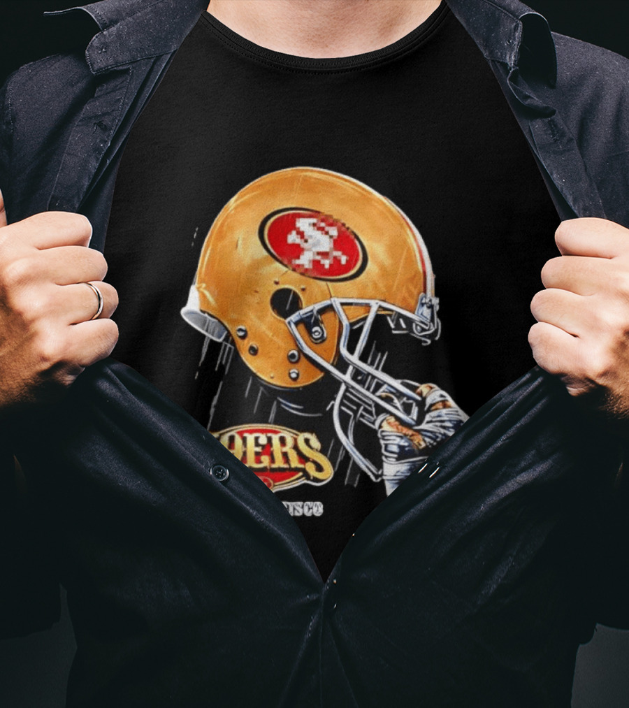 San Francisco 49ers Helmet Held By Gloved Hand T-Shirt
