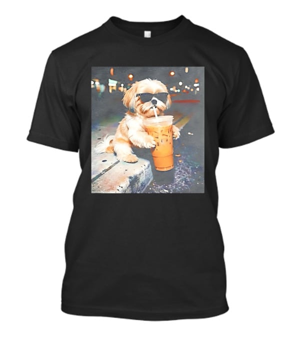 Shih Tzu Enjoying Iced Coffee At Night With Sunglasses T-Shirt