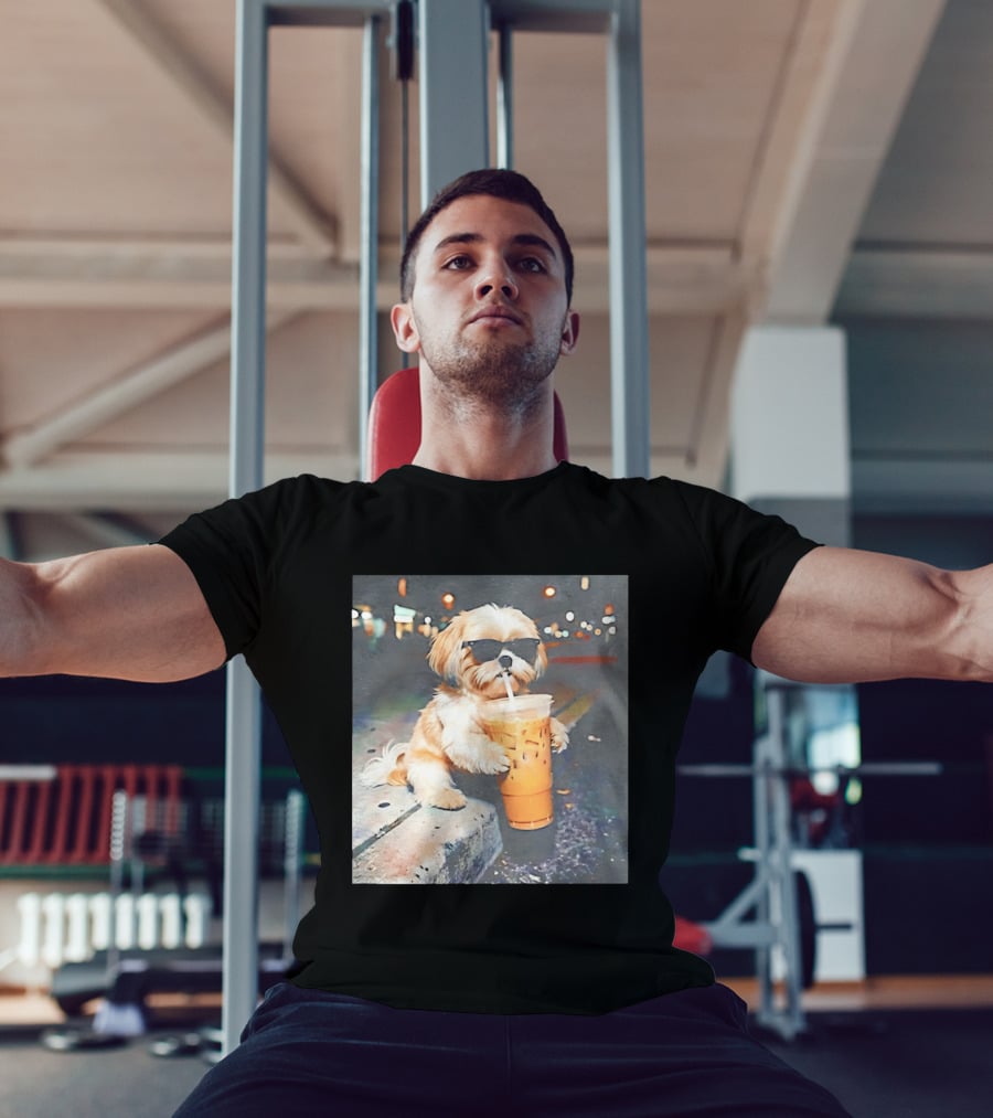 Shih Tzu Enjoying Iced Coffee At Night With Sunglasses T-Shirt