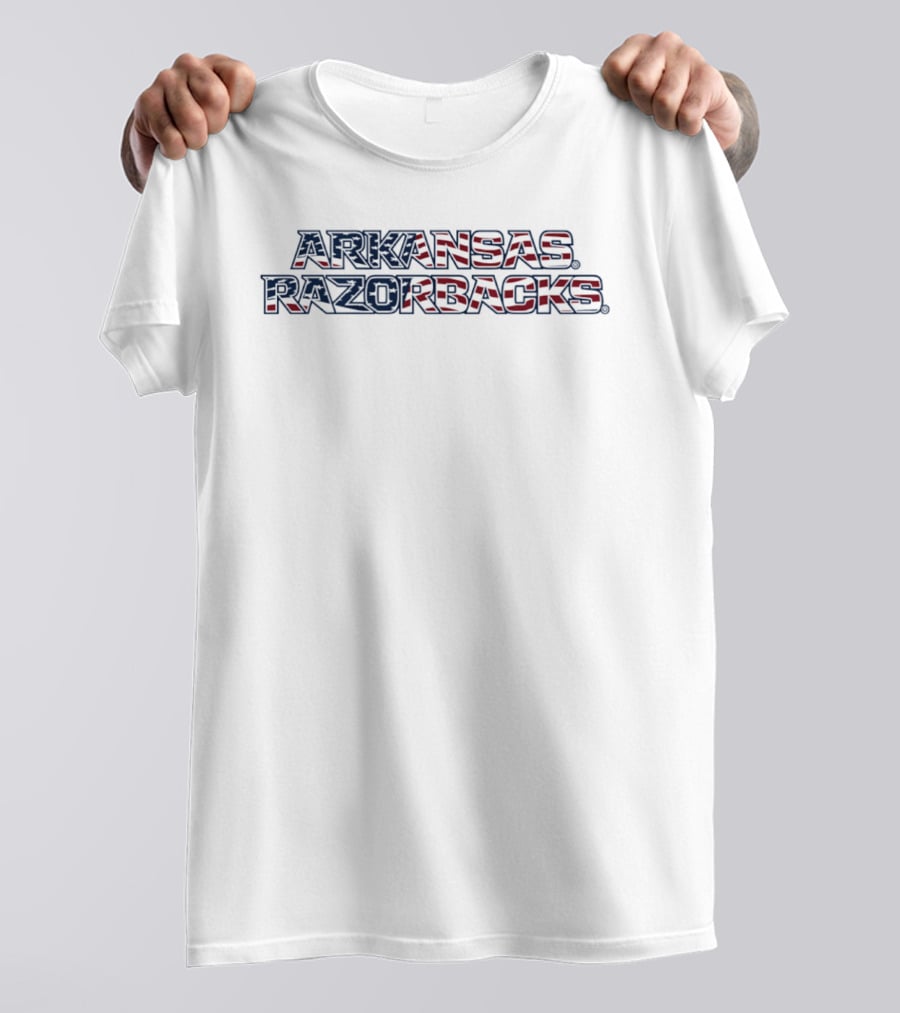 Arkansas Razorbacks Patriotic Wordmark Stack American Flag T-Shirt
