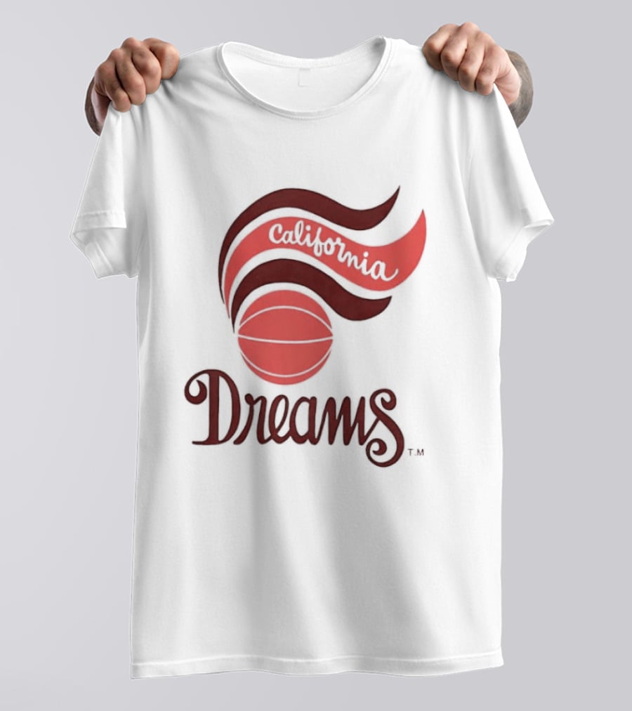 California Dreams Basketball Retro Style Design With Red Waves And Ball T-Shirt
