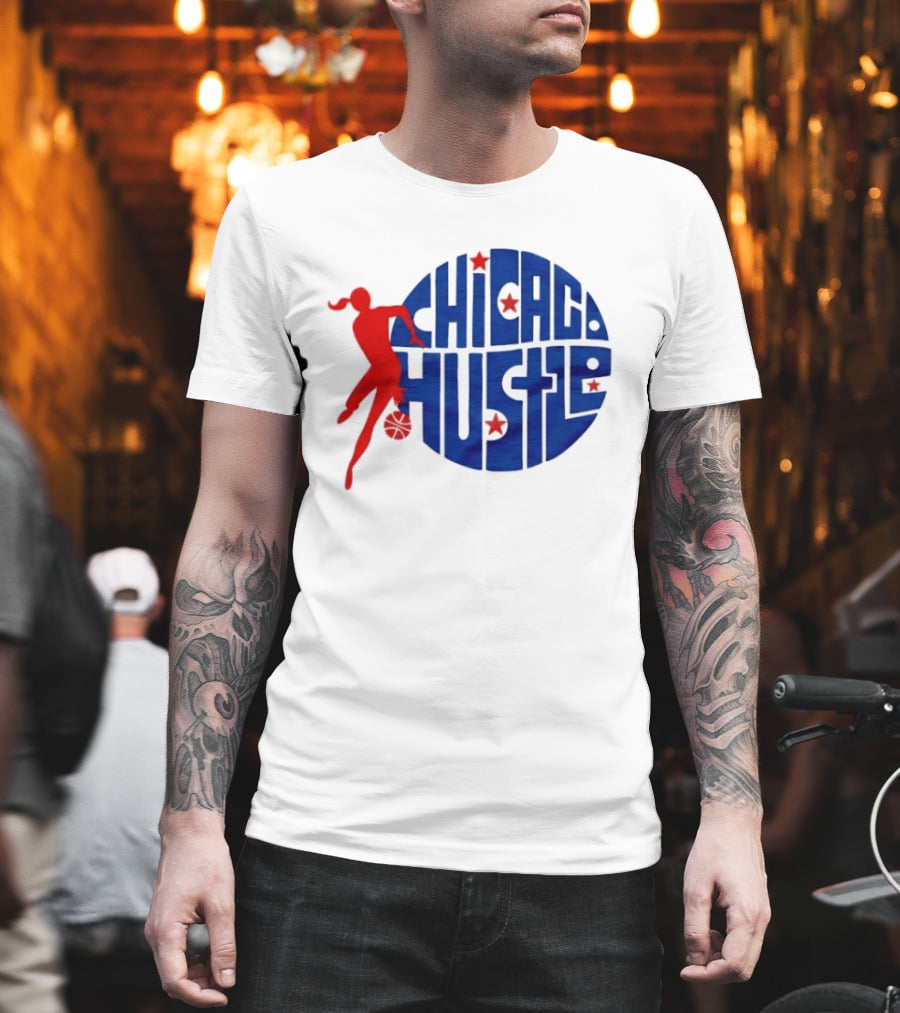 Chicago Hustle WPBL Basketball Red Player Blue Circle T-Shirt