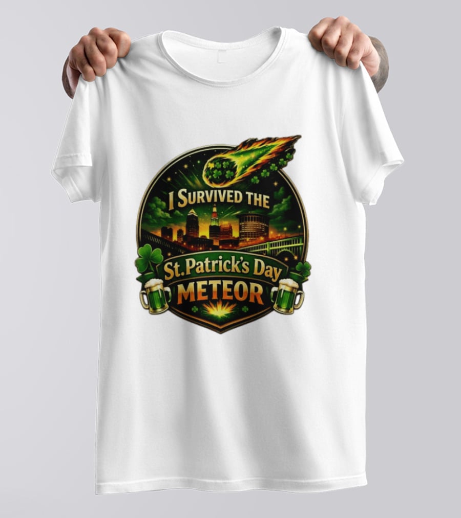 I Survived The St. Patrick's Day Meteor With Clover And Beer S T-Shirt