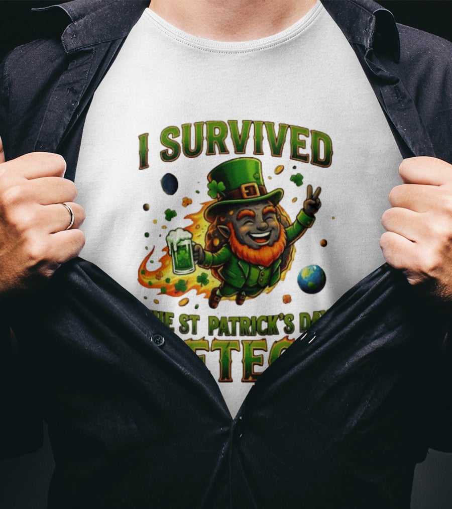 I Survived The St. Patrick's Day Meteor Leprechaun 2026 Green Beer Cheers And Peace T-Shirt