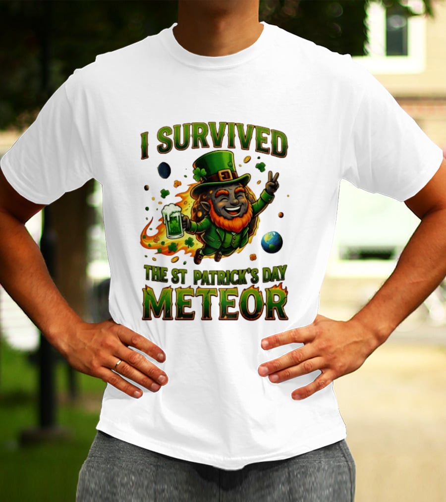 I Survived The St. Patrick's Day Meteor Leprechaun 2026 Green Beer Cheers And Peace T-Shirt