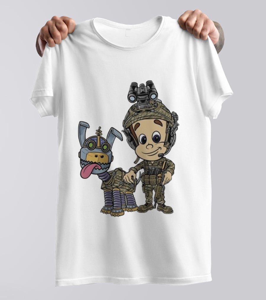 Tactical Cartoon Characters Jimmy And Goddard In Military Gear T-Shirt