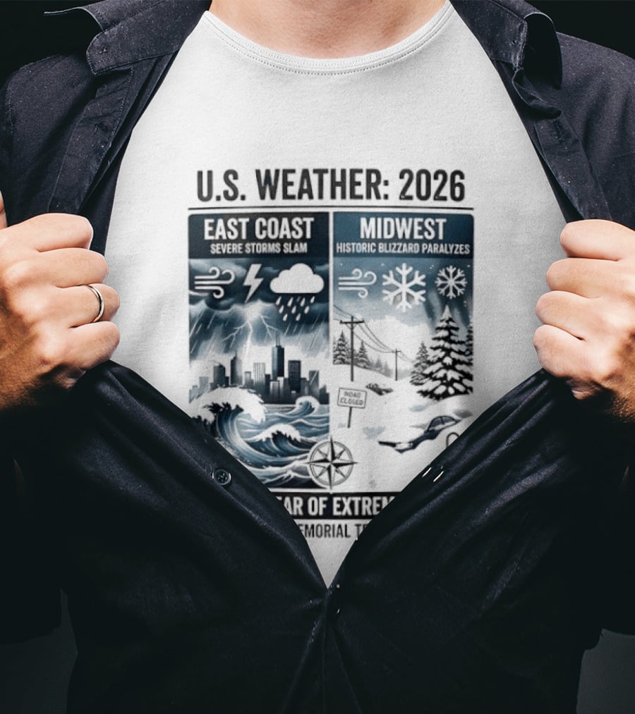 U.S. Weather 2026 East Coast Midwest A Year Of Extremes Memorial T-Shirt