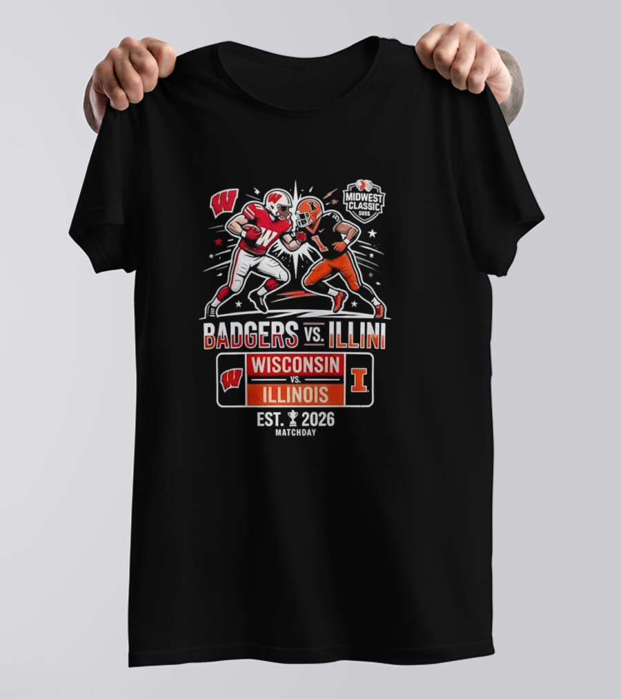 Badgers Vs Illini Wisconsin Vs Illinois Midwest Classic Est 2026 T-Shirt