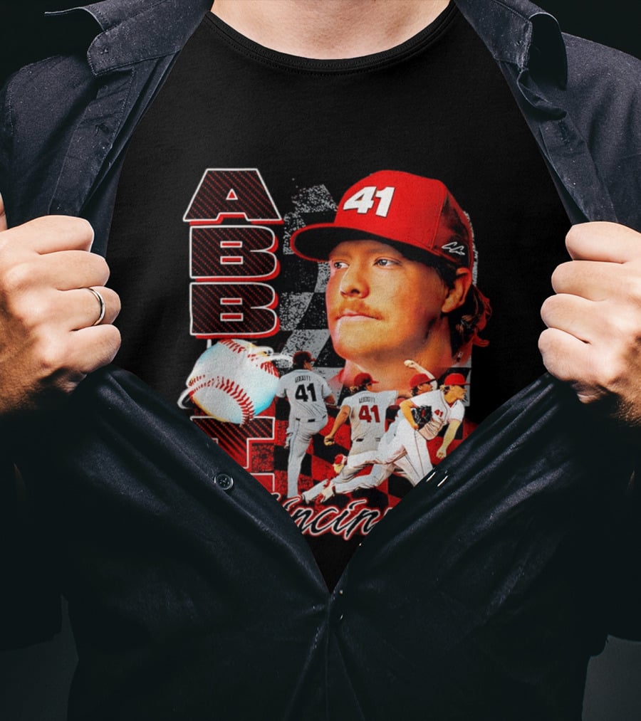 Cincinnati Reds Abbott 41 Baseball Pitcher Portrait Action T-Shirt