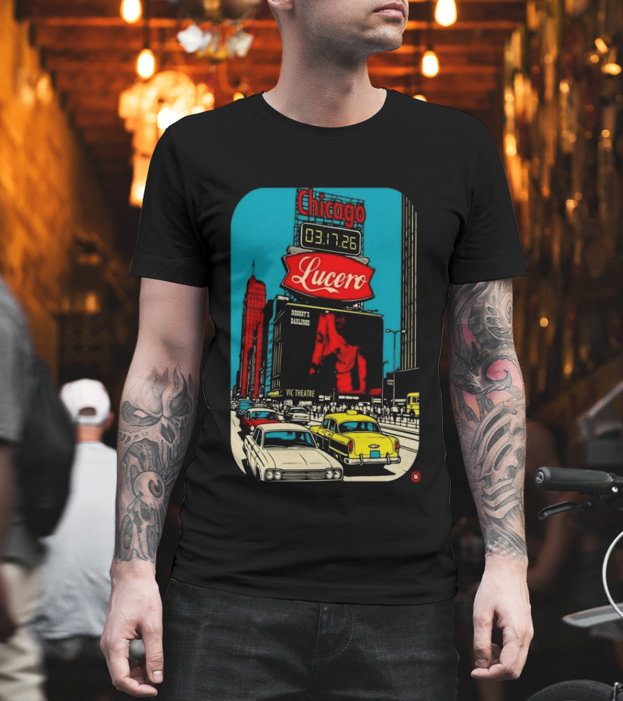 Chicago Lucero Vic Theatre March 17 2026 Concert Retro City Streetscape Scene T-Shirt