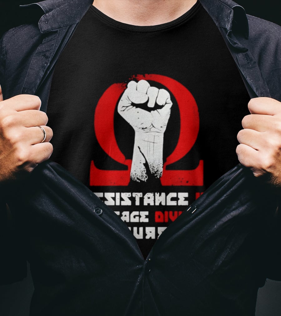 Resistance Is Voltage Divided By Current Omega Symbol With Raised Fist T-Shirt