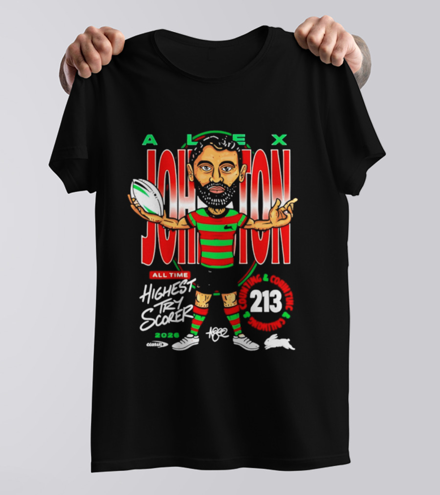 Alex Johnston All Time Highest Try Scorer South Sydney Rabbitohs 2026 213 T-Shirt