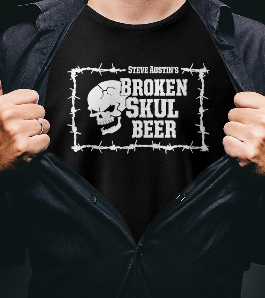 Steve Austin's Broken Skull Beer Barbed Wire Skull T-Shirt