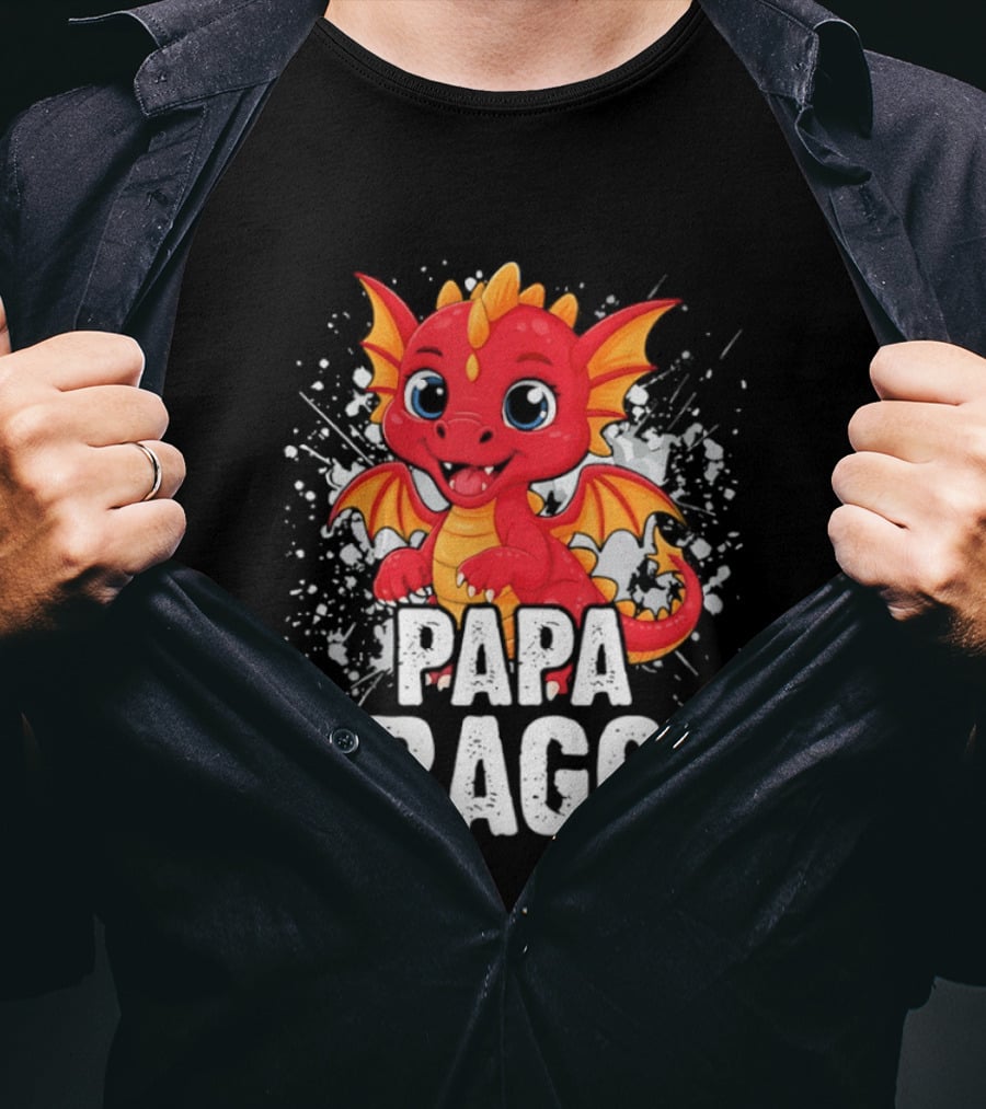 Papa Dragon Cartoon Family Matching Dad Father T-Shirt