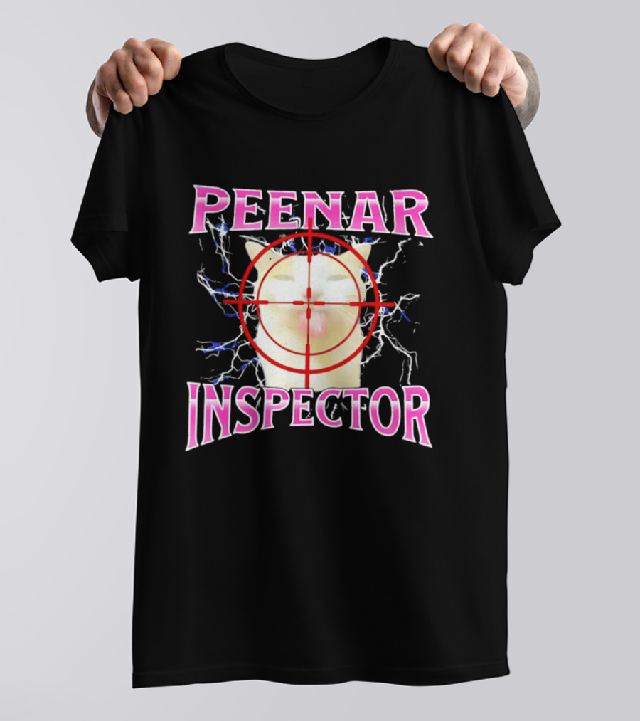 Peenar Inspector Cat Meme With Target Crosshair And Lightning Effects T-Shirt