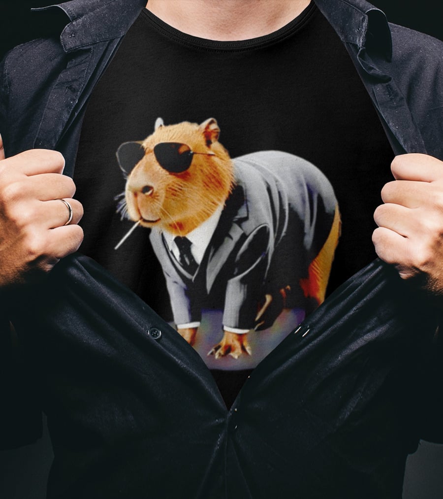 Big Boss Capybara In Suit Vest Sunglasses Water Pig T-Shirt