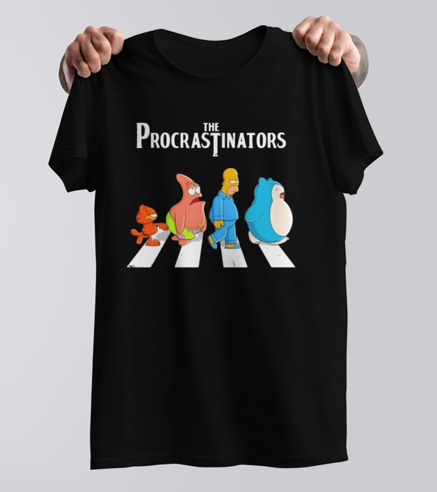 The Procrastinators Cartoon Abbey Road Parody With Iconic Characters Crossing T-Shirt