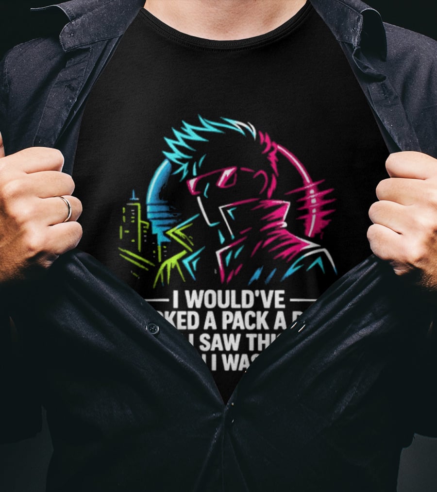 I Would've Smoked A Pack A Day If I Saw This When I Was 14 Retro Cyberpunk Cool Neon Cityscape T-Shirt