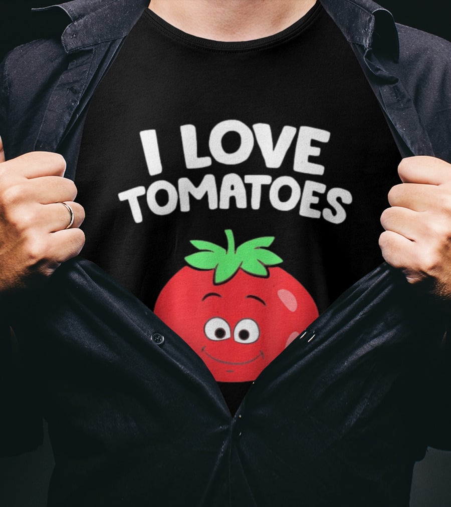I Love Tomatoes Happy Smiling Tomato Cartoon T-Shirt