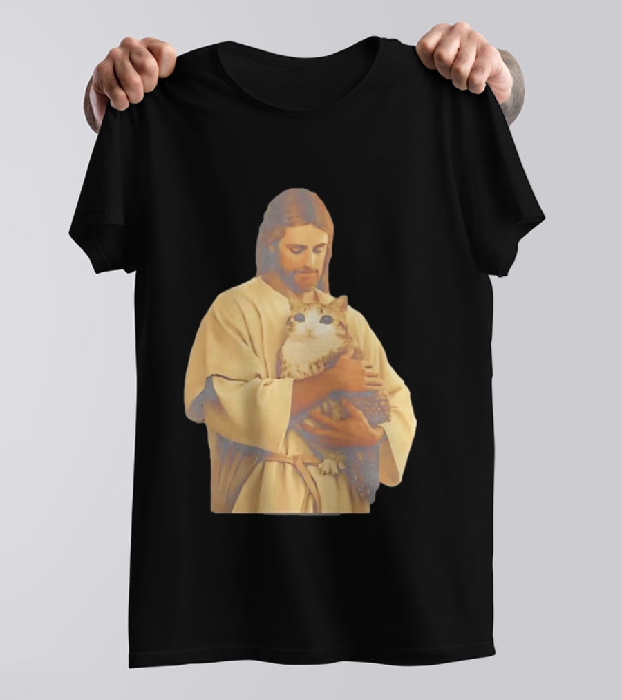 Jesus Embracing Chubby Cat T-Shirt