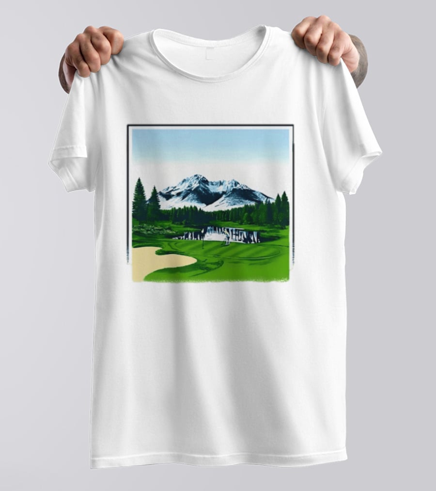 Golf Course Mountain Landscape Scenic Nature Forest Greenery Snowcapped Peaks T-Shirt