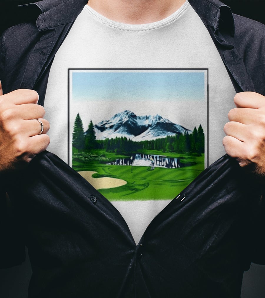 Golf Course Mountain Landscape Scenic Nature Forest Greenery Snowcapped Peaks T-Shirt
