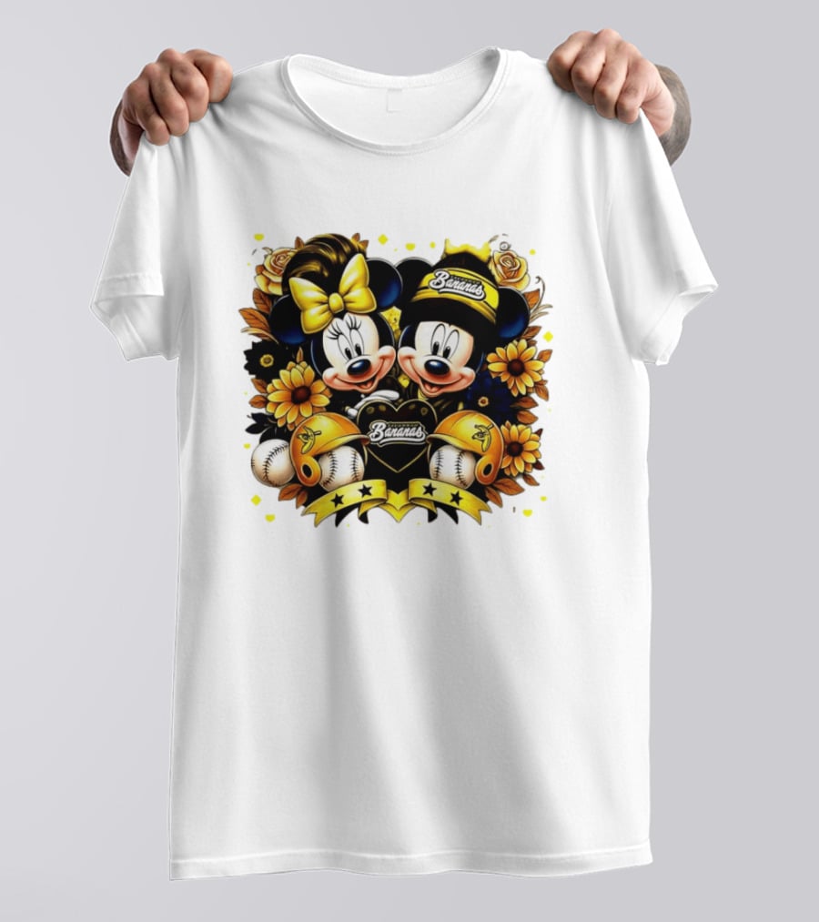 Mickey And Minnie Disney X Savannah Bananas Baseball Collaboration Floral T-Shirt