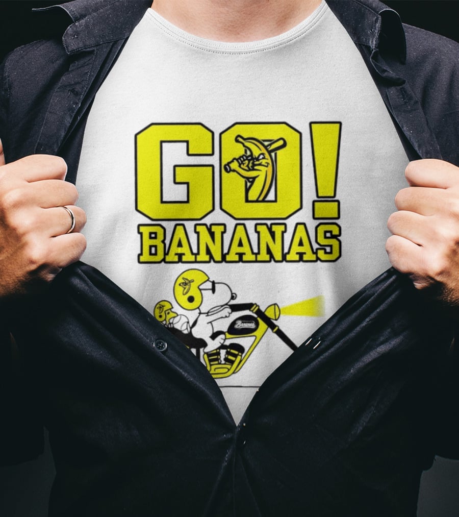 Snoopy Woodstock Go Bananas Motorcycle Savannah Bananas T-Shirt