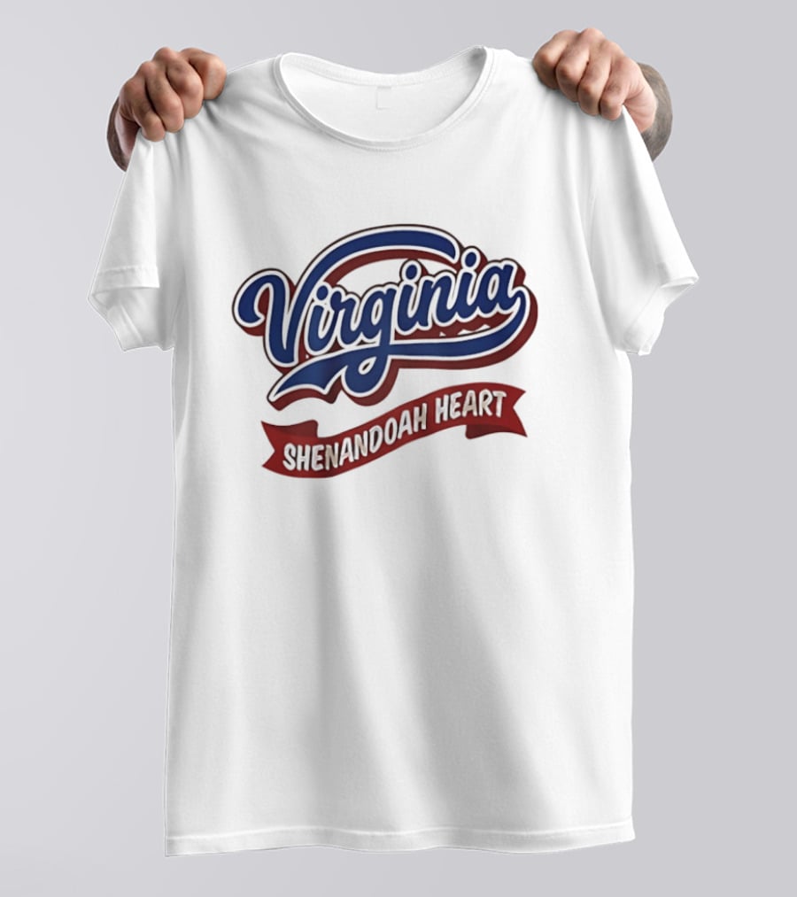 Virginia Shenandoah Heart Vintage Style Script And Ribbon T-Shirt
