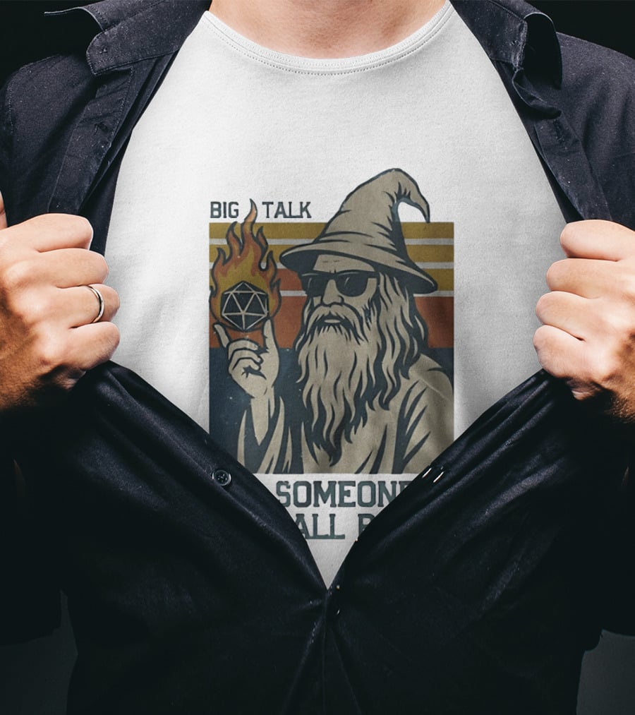 Big Talk Wizard Holding Math Rocks Fireball Range Dungeons And Dragons T-Shirt