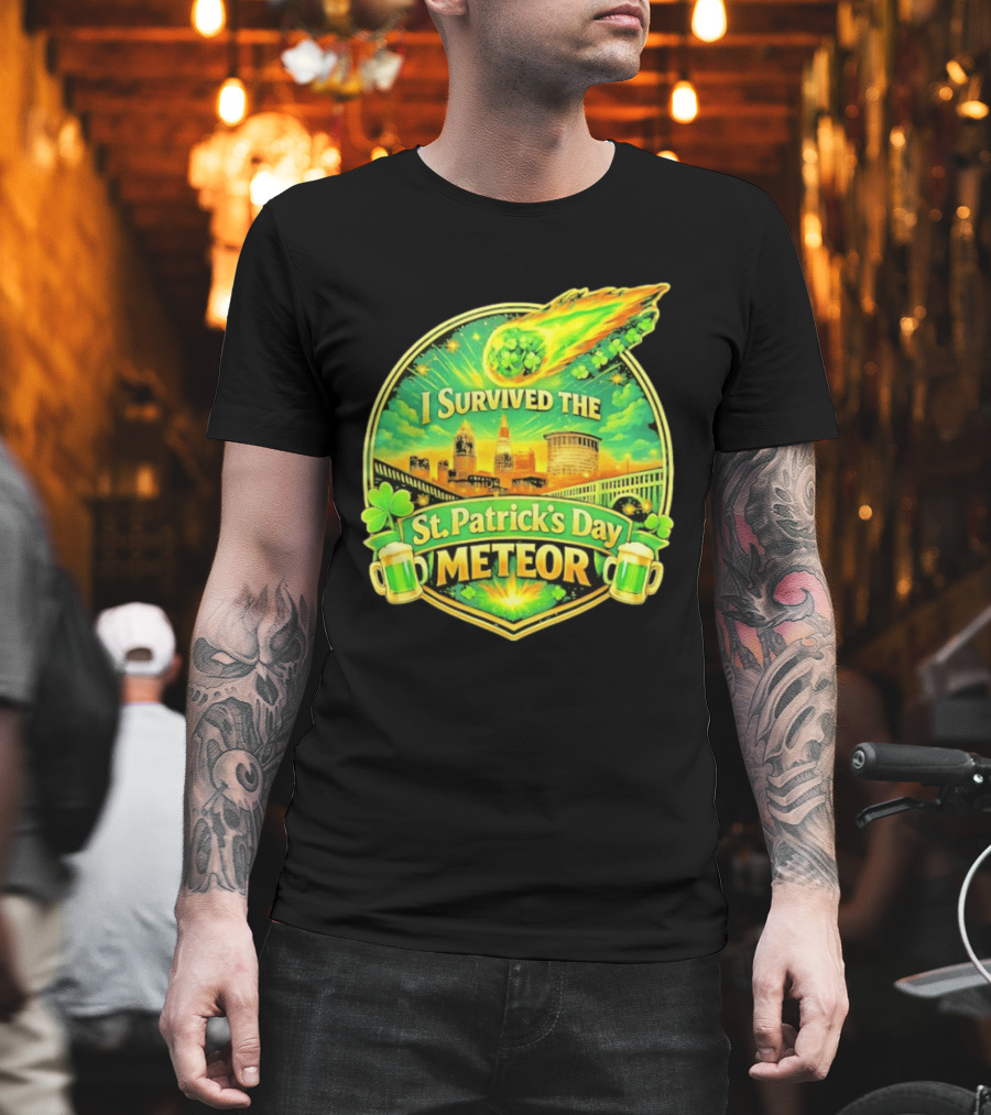 I Survived The St Patrick's Day Meteor 2026 Cityscape And Cloverburst T-Shirt