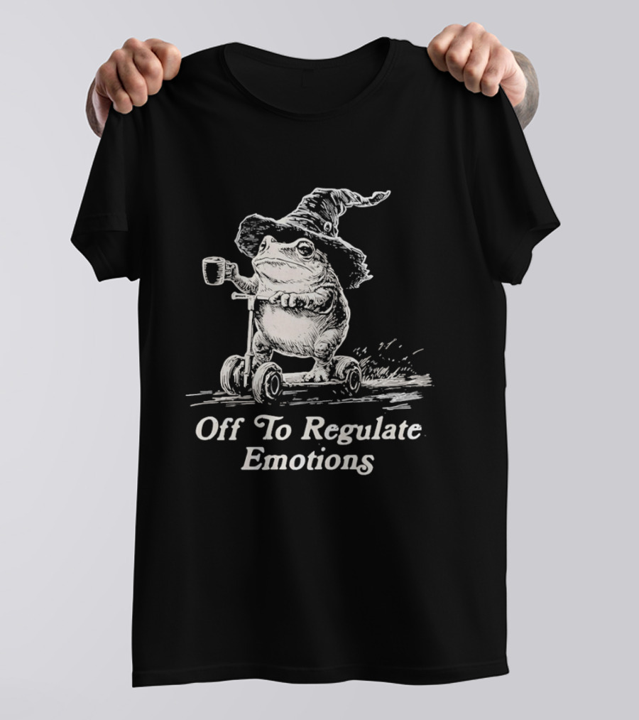 Wizard Frog Riding Scooter Off To Regulate Emotions T-Shirt