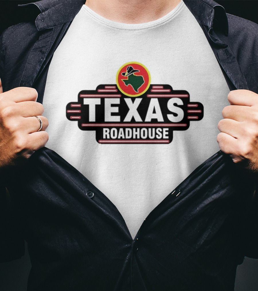 Texas Roadhouse Neon Western Logo Cowboy Hat State Shape T-Shirt