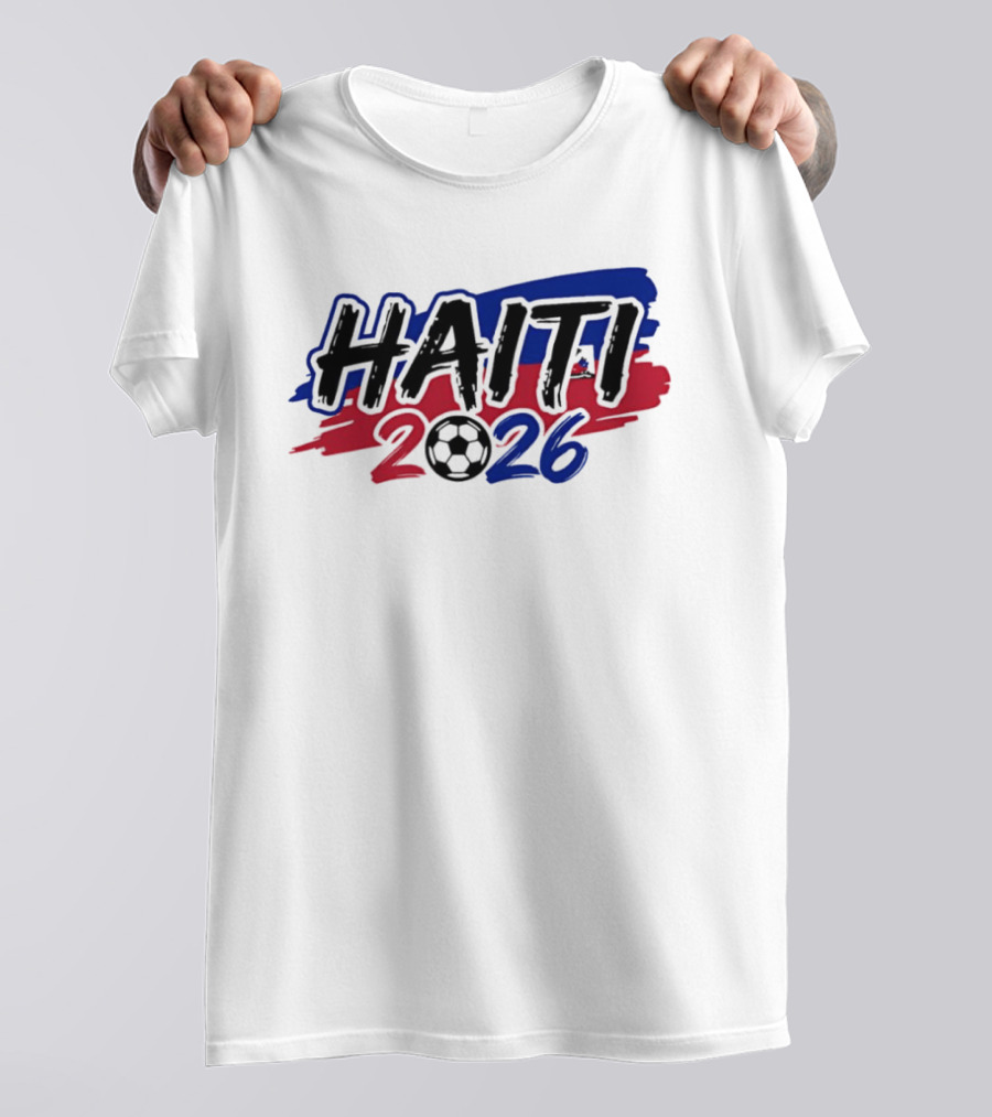 Haiti 2026 Soccer Emblem With Red And Blue Brush Strokes T-Shirt