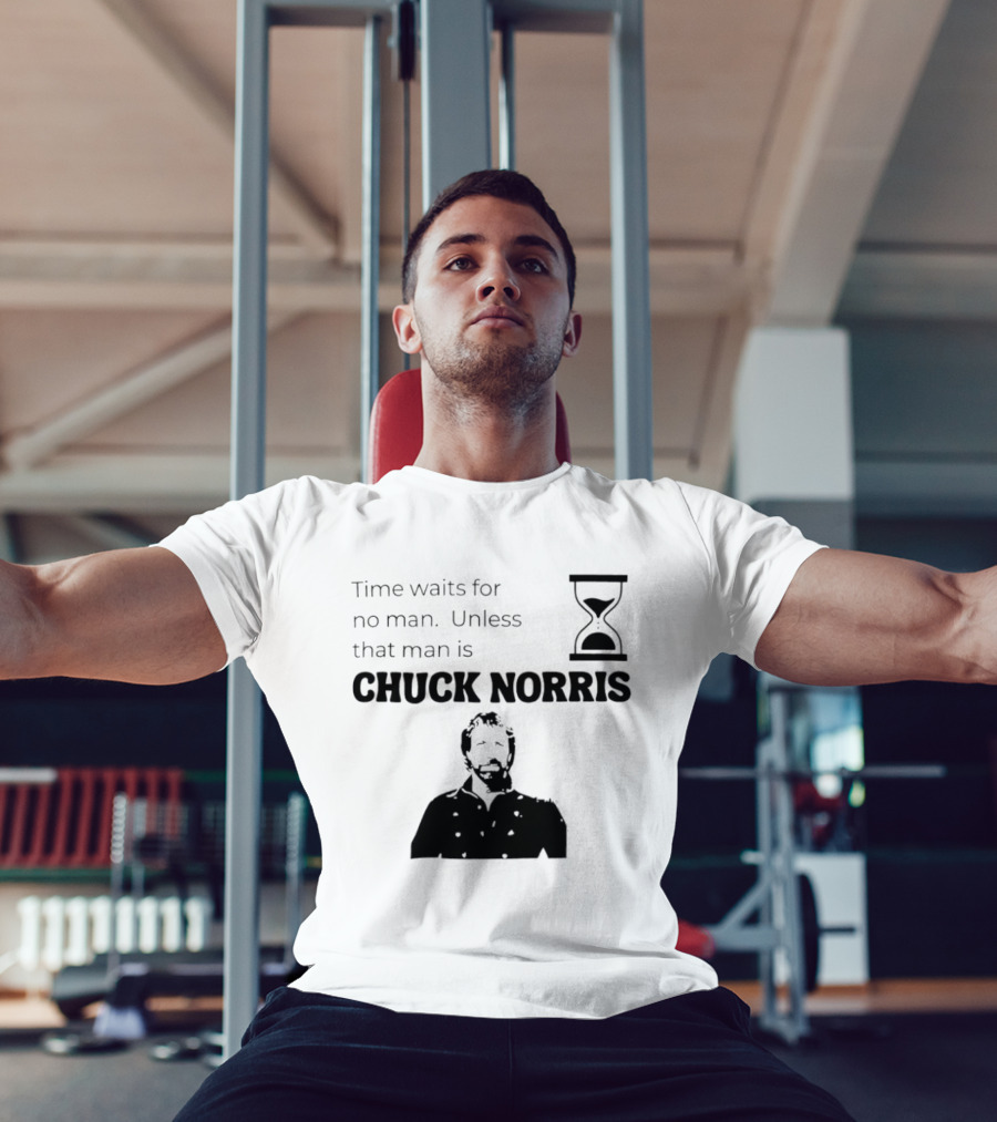 Time Waits For No Man Unless That Man Is Chuck Norris Hourglass Image T-Shirt