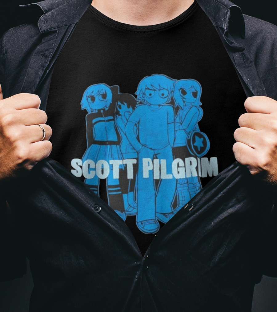 Scott Pilgrim Characters Group Blue T-Shirt
