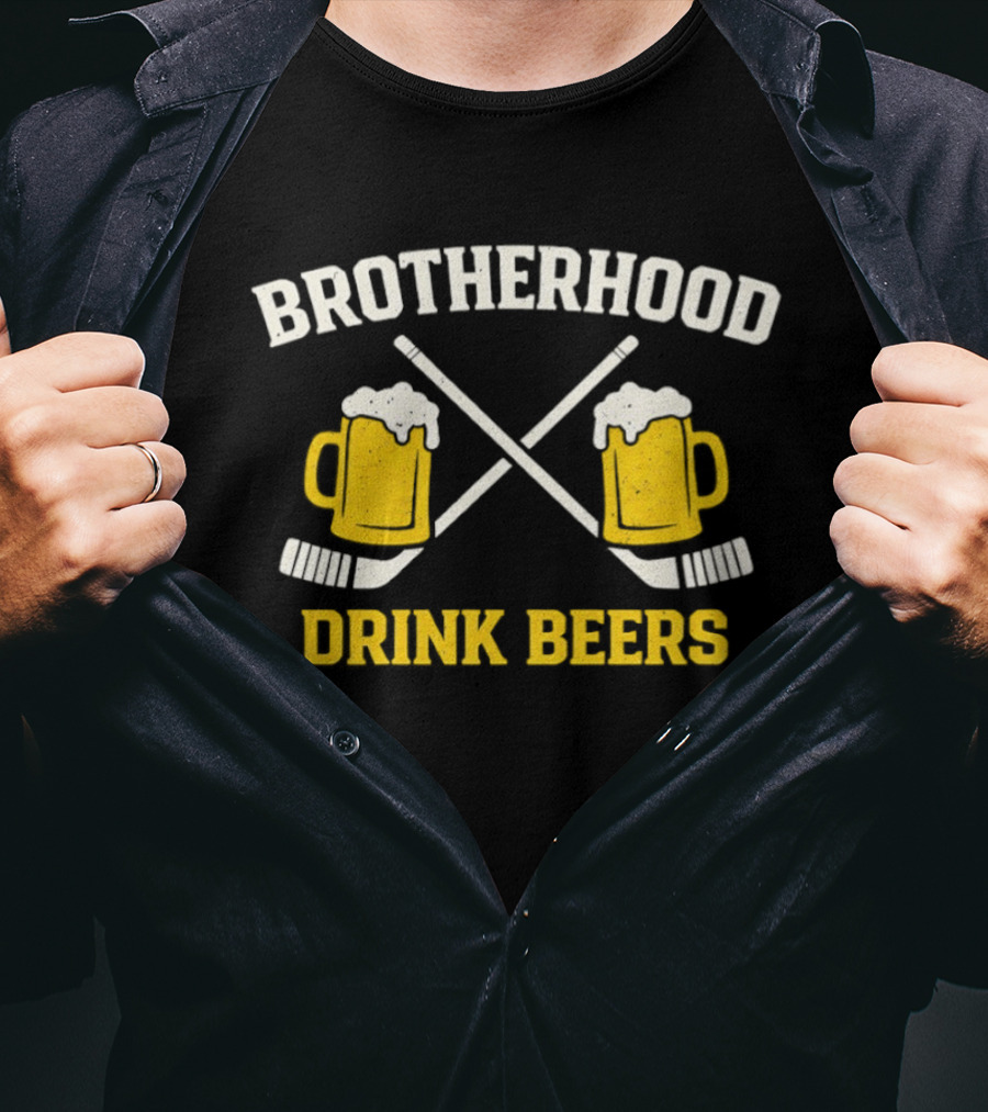 Brotherhood Drink Beers Hockey S Crossed Sticks T-Shirt