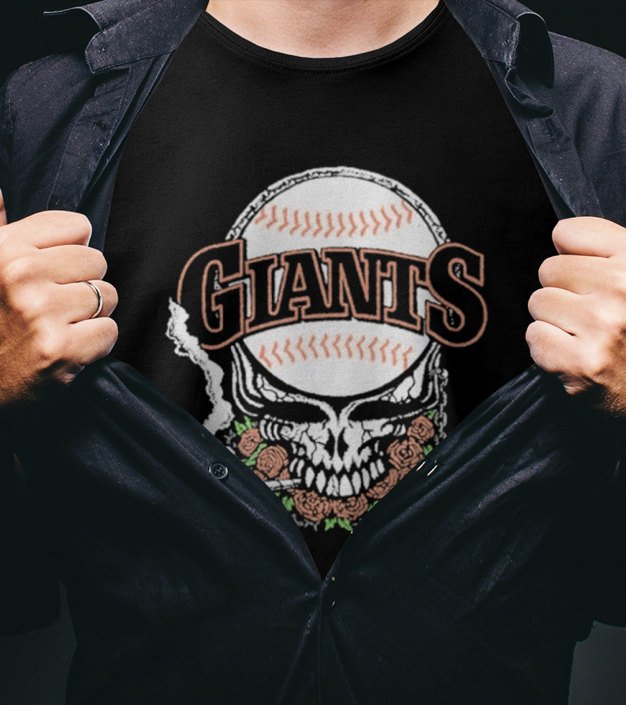 Giant Deadhead Baseball Skull Floral T-Shirt