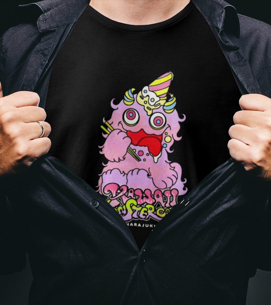 Kawaii Monster Cafe Harajuku Pink Fluffy Creature Fun T-Shirt