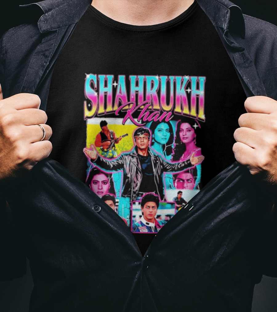 SHAHRUKH KHAN SRK Kajol Juhi Chawla Guitar Motorcycle T-Shirt