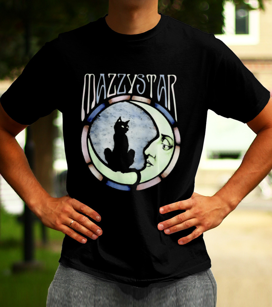 Mazzy Star Black Cat Moon Stained Glass Crescent Moon T-Shirt