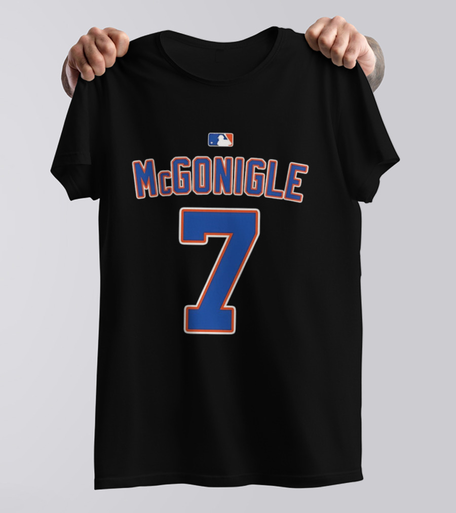 MLB McGonigle 7 Major League Baseball Logo Blue Red White T-Shirt