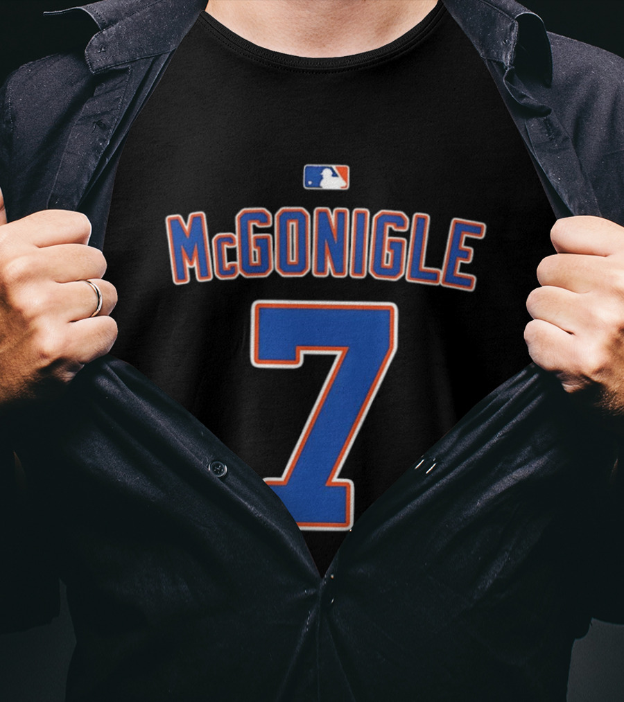 MLB McGonigle 7 Major League Baseball Logo Blue Red White T-Shirt